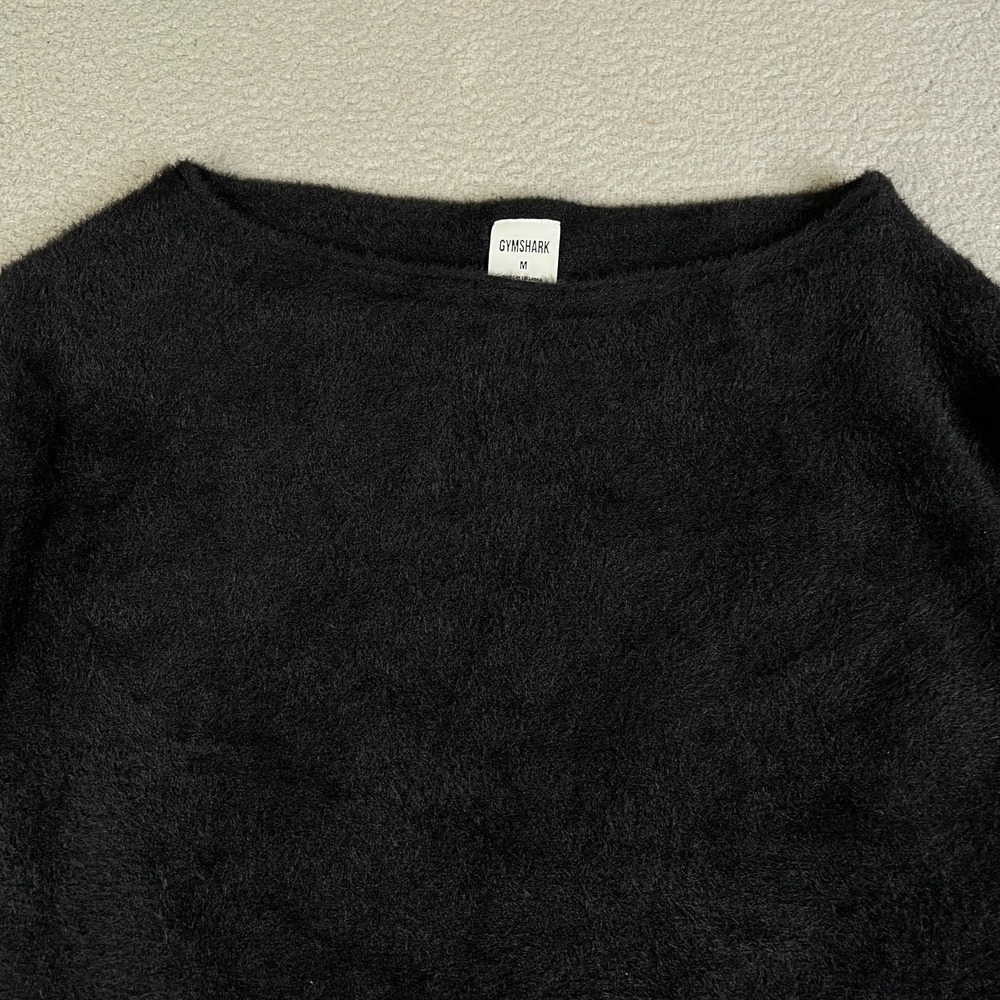 Gymshark x Whitney Simmons Sweater Womens M Oversized Eyelash Knit Black Fuzzy